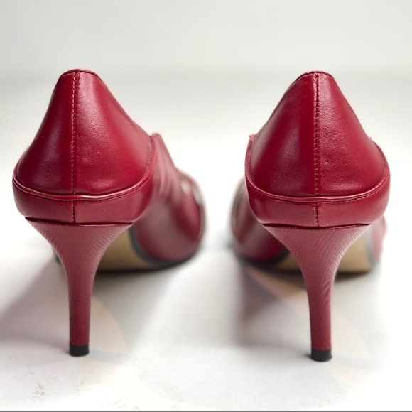 Max Studio Maldives dark red peep toe heels retro oversized buckle size 8 - Picture 3 of 11